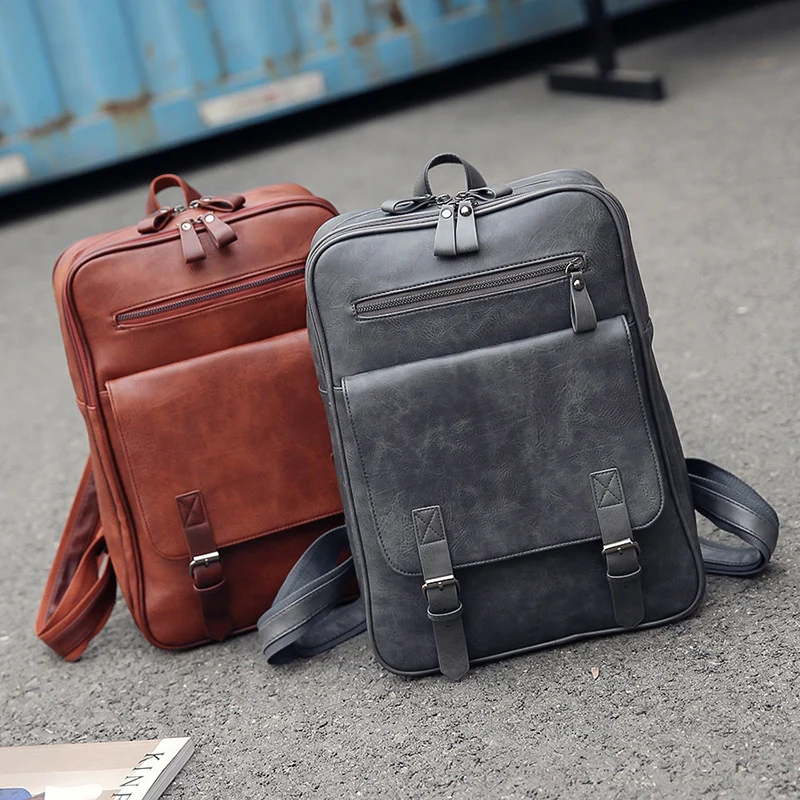 

Vintage High Quality Popular OEM Mens College Leather Design Backpacks Manufacturers Leather back packs, Black,gray,blue or as customers' requirement