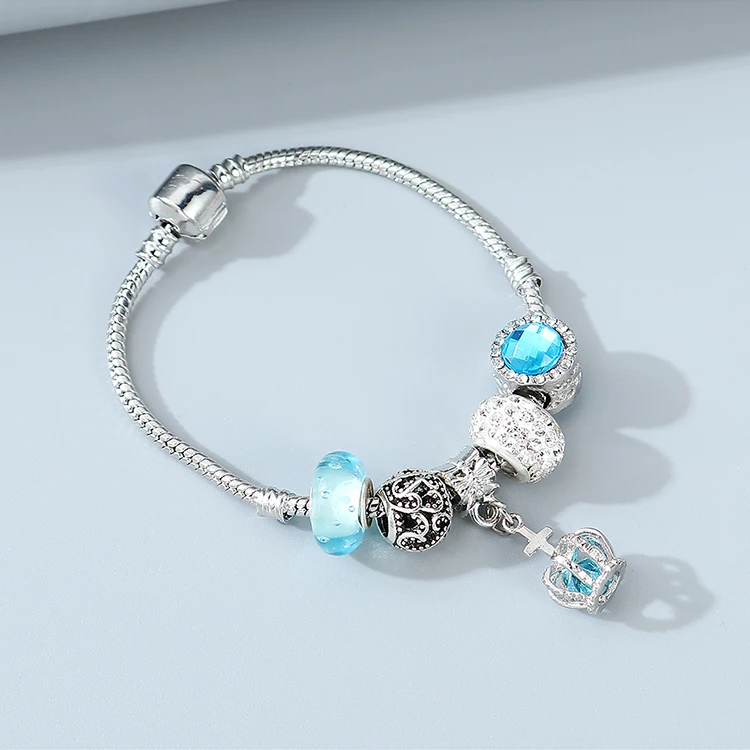 

Retro Clear Rhinestone Crystal Bead Charm Bracelet Bling CZ Cubic Zirconia Crown Drop Charm Bracelet For Women Party