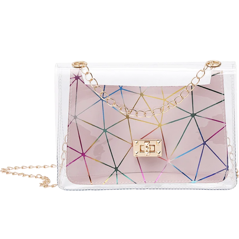 

New fashion ladies Jelly Hand Bag Clear Laser Rhombic Pattern Chain Crossbody Bag, 4colors