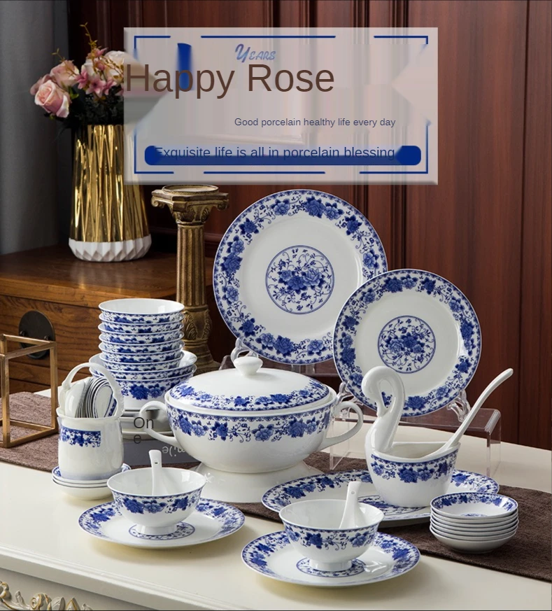

Wholesale Porcelain Tableware Sets 56PCS New Design Fine Bone China Dinnerware Set for 6 People With Flower Decal, As shown