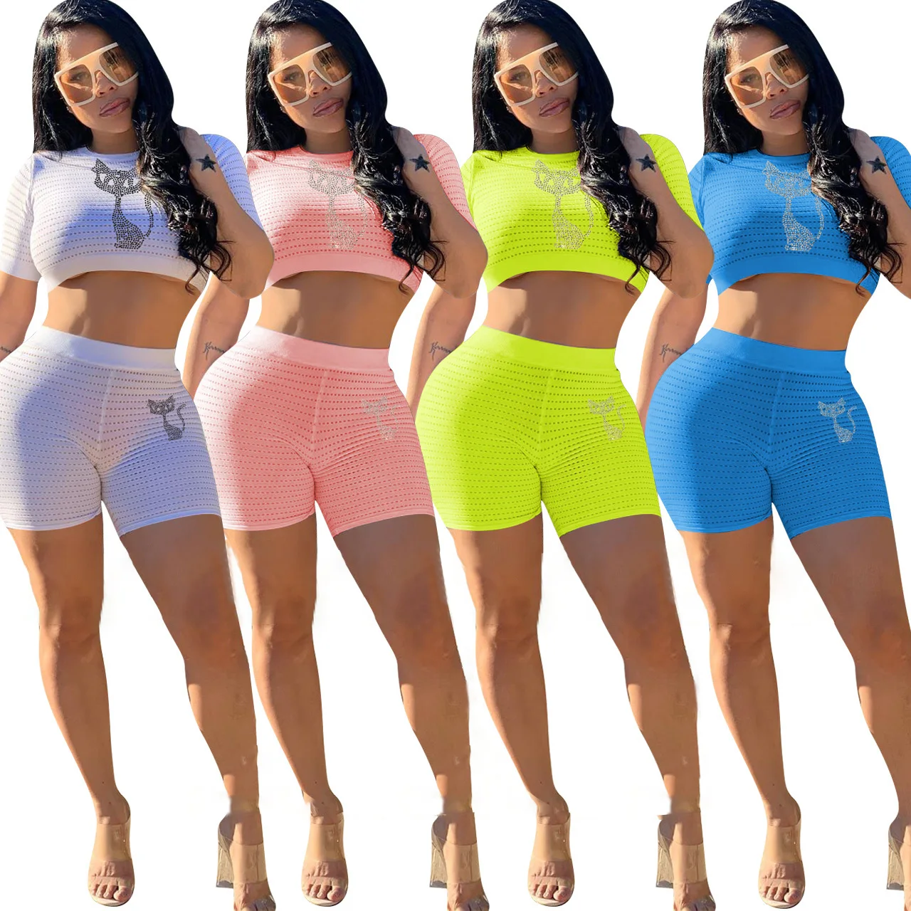 

Drop shipping Wholesale price cotton plain women 2 two piece set clothing sweatshirt hoodie jogger shorts sweat suit sets, Picture shows