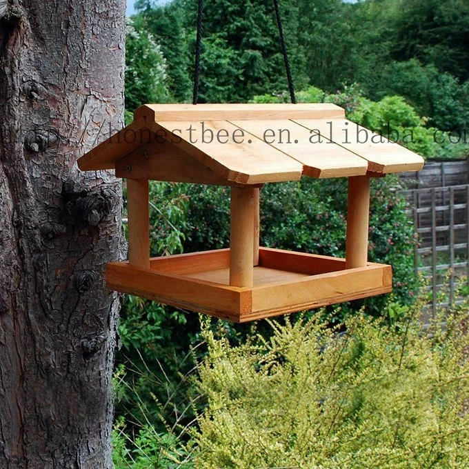 Wooden Outdoor Garden Hanging Wild Bird Table Feeder House Feeding Station 