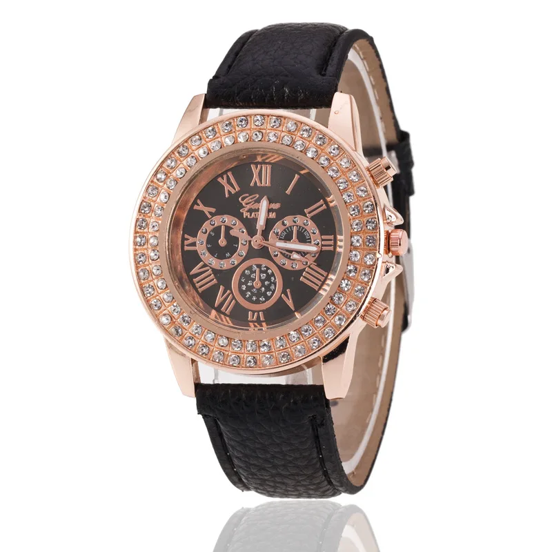 

Women's Watches Fashion Geneva Brand Roman Numerals Faux Leather Quartz Wrist Watch Women Female hours clock