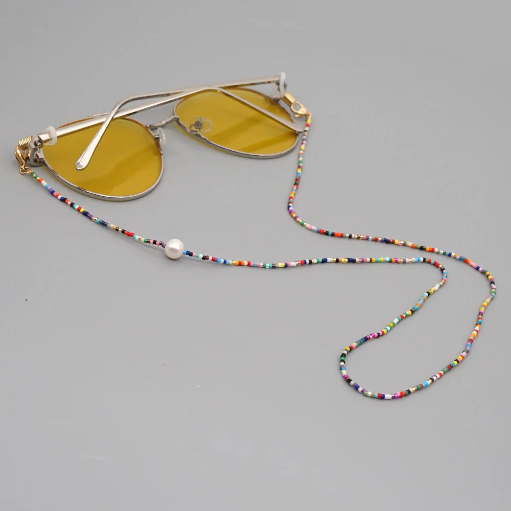 

2022 Newest Design Anti-Slip Glasses Chain Beads Ma sk Chain Lanyard Bohemian Style Handmade Rain bow Beaded Smiley Necklace, Colorful