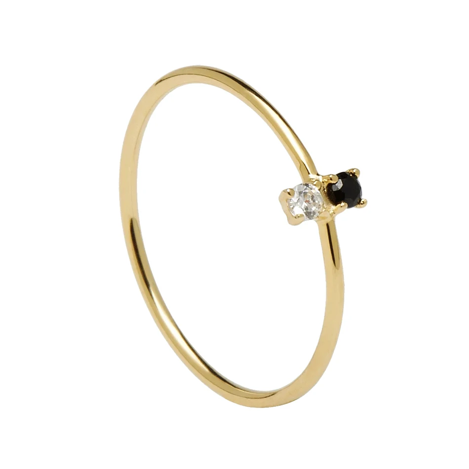 

Fashion Jewelry 925 Sterling Silver Ring Gold Plated Ring With White And Black Cubic Zircon