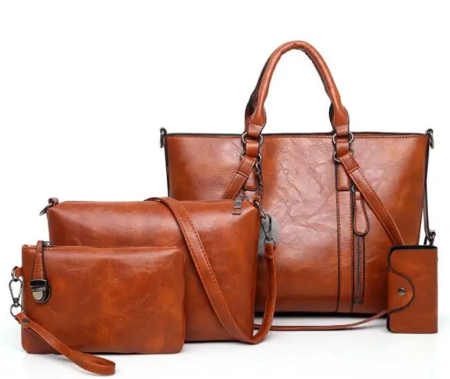 

Women Fashion Shoulder Tote hand Bag Pu Leather Ladies 4 in 1 Set Handbags
