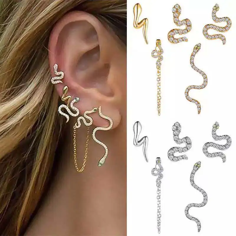 

Snake Crystal Tassel Chain Earrings Set 2021 Fashion Trend Punk Geometry Crystal Stud Earrings Women Jewelry Gift, Shown