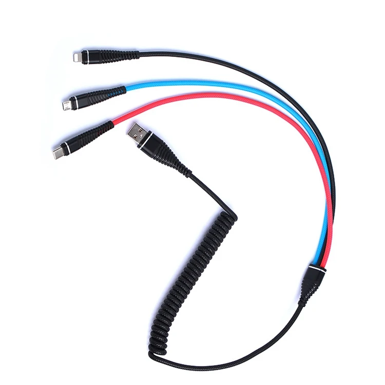 high quality 3 in 1 usb android braided spring data charging cable - ANKUX.COM