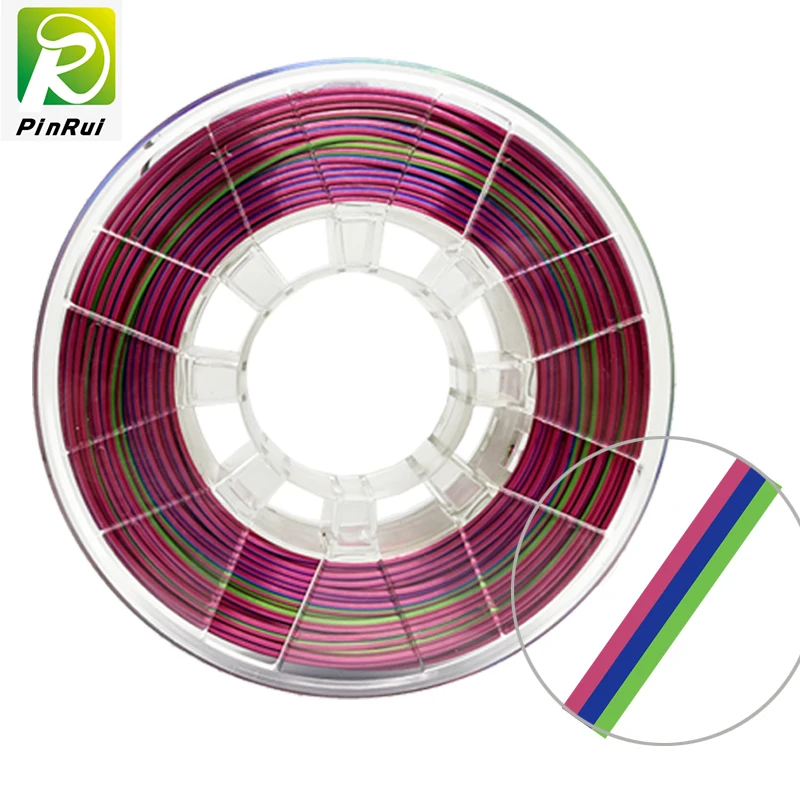 

PinRui Newest Tricolor 1.0kg 0.25kg silk PLA Filament Tricolor Color For 3d Printing 1.75mm 1KG Blue Red Green Color