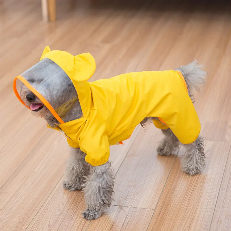 

Wholesale autumn and winter pet clothes all inclusive cartoon waterproof dog raincoat, Green dinosaur, yellow duck, little zebra, transparent