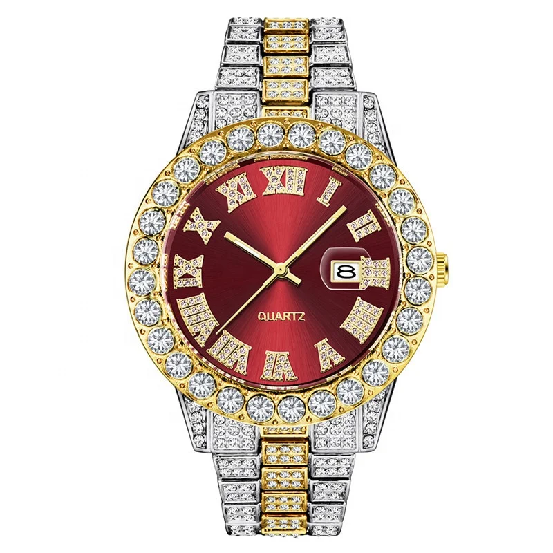 

Fashion Luxury Quartz Gold Diamond Watches Men Wrist Bling Hip Hop Two Tone Fully Iced Out Watch Reloj Diamant