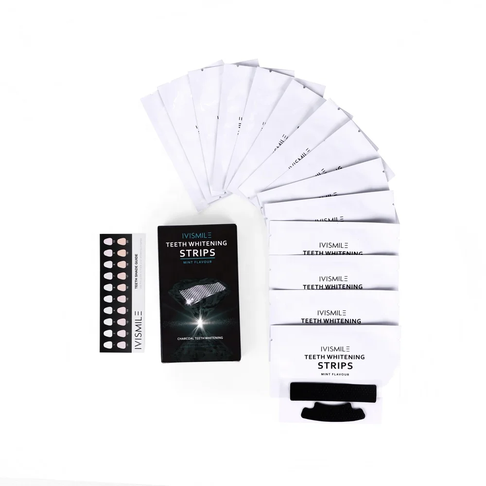 

IVISMILE Wholesale Private Label Non Peroxide Gel Activate Charcoal Teeth Whitening Strips, Transparent / black