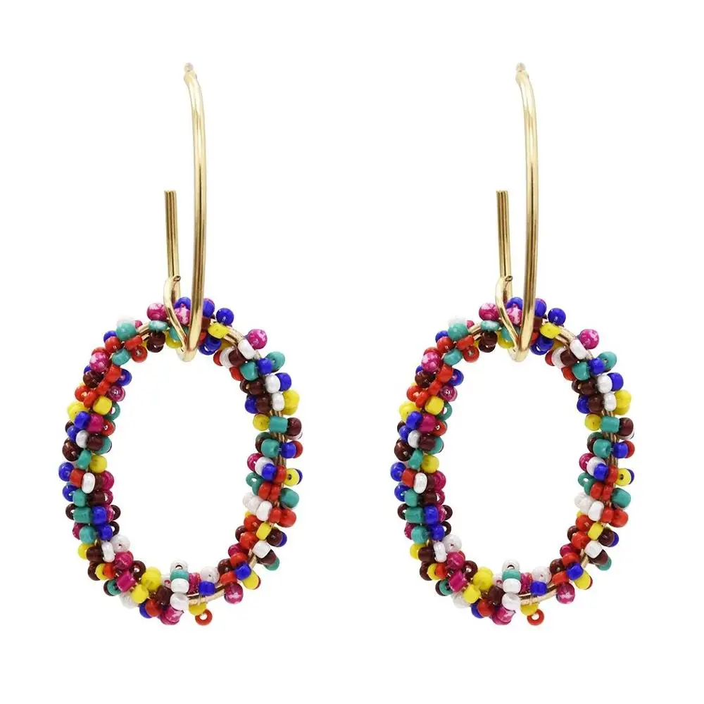 

Bohemian Colorful Beads Hoop Earrings for Women Big Circle Round Drop Earrings, Multi