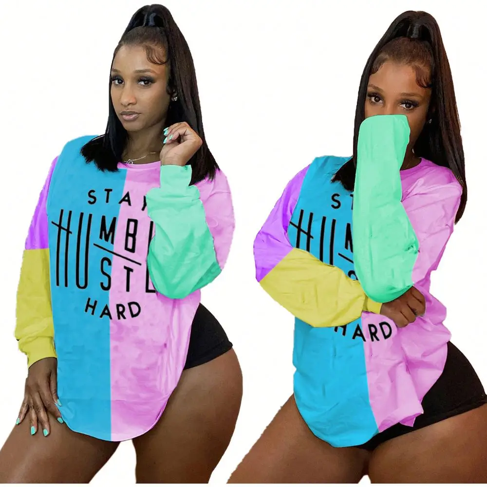 

Fall New Style Womens Casual Color Contrast Letter Print Tops For Girls Vintage Shirt Sweatshirt Women