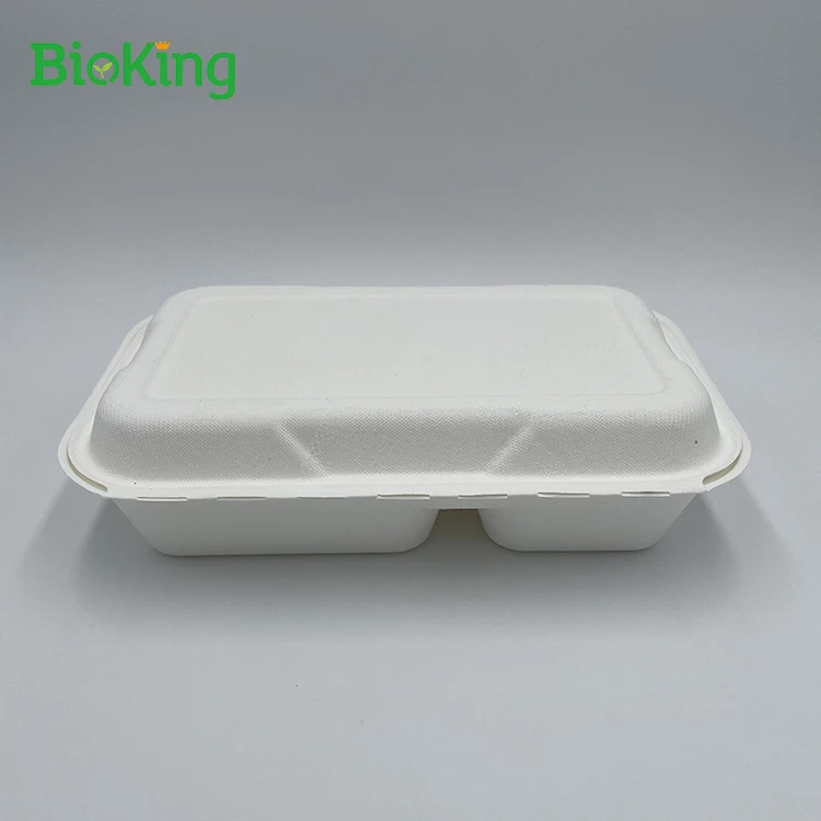 

Factory direct sale sugarcane bagasse bento lunch box packing Biodegradable clamshell Box, Bleached;natural