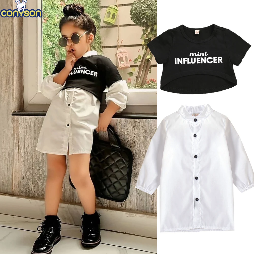 

Conyson Kids Clothes Summer Hot Fashion Casual Cotton Printed Letter T-shirt Button Hole Fashion 2Pcs Baby Girls Clothing Sets, Picture shows