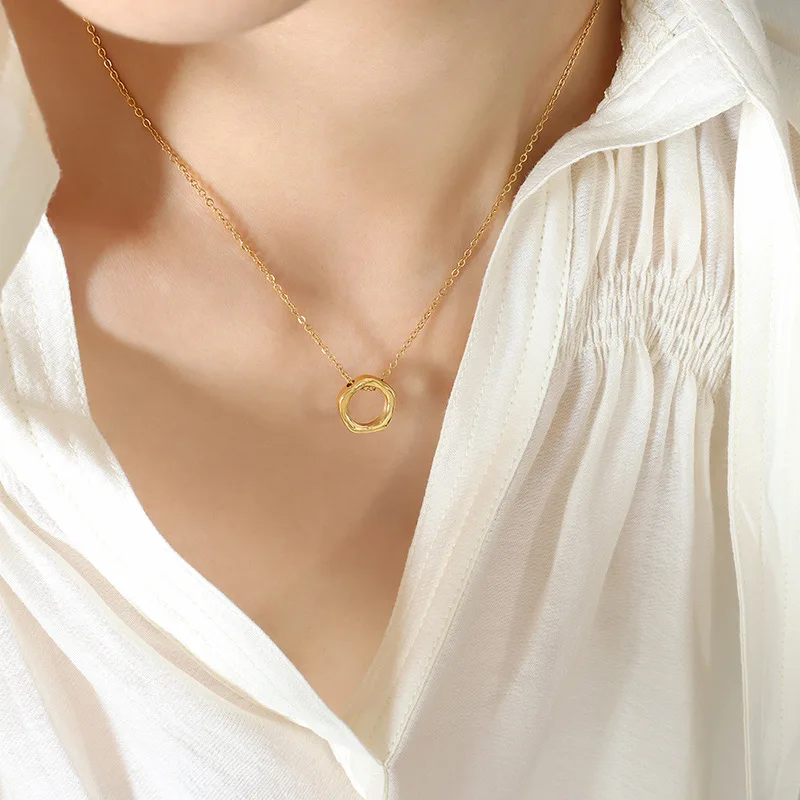 

Fashion Jewelry Gold Plated Stainless Steel Irregular circle Women Jewelry Pendant Necklaces