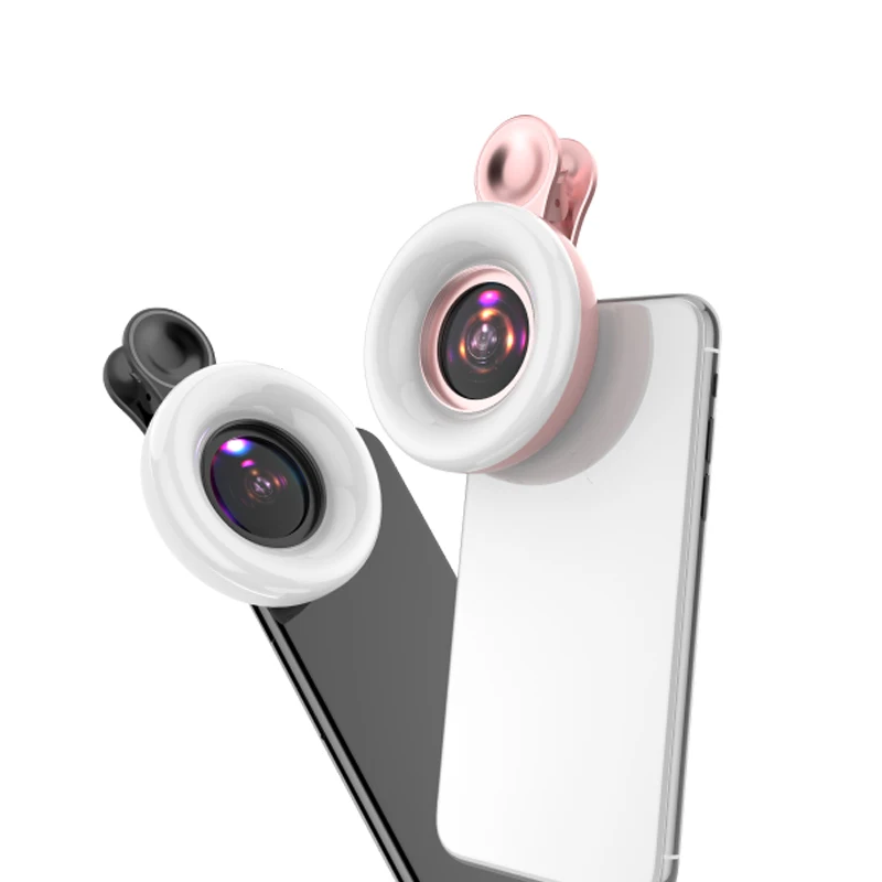 

2 in 1 macro lens for mobile phone with ring fill light, Black/white/pink
