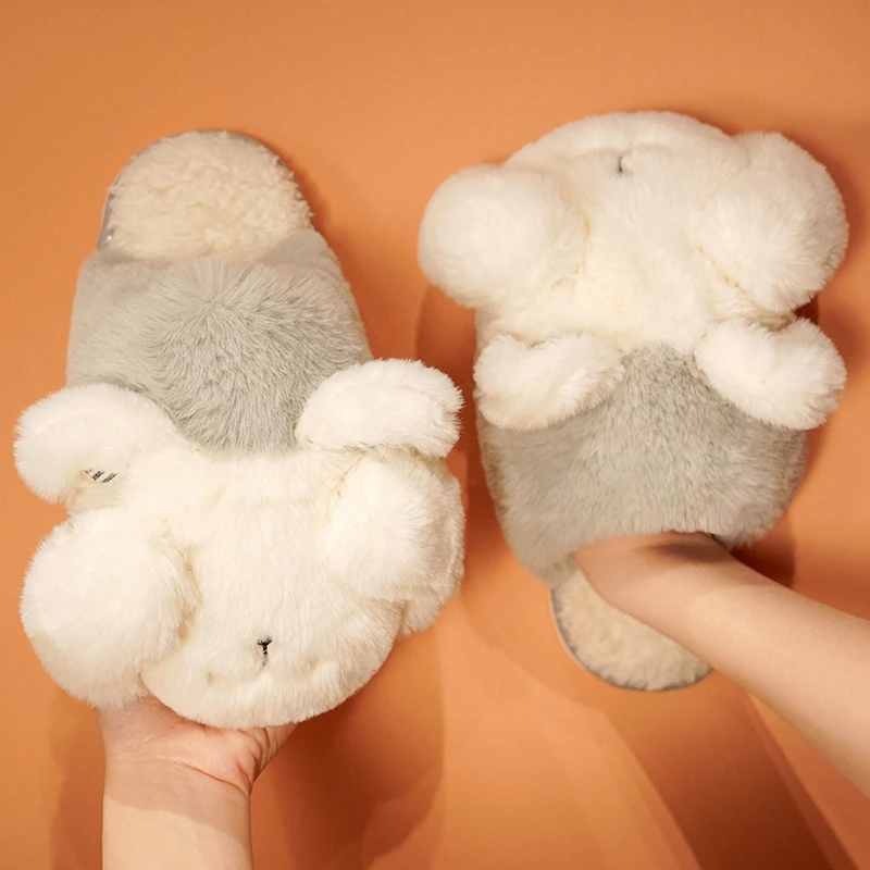 

Teddy Bear Women Christmas Plush Slippers Cartoon Cute Bear House Slippers Furry Faux Fur Slippers Ladies Furry Flip-flops