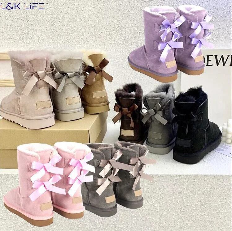 

2020 New Product Wholesale Multi Color Fashion Ladies Sheepskin Shoes Women Winter Snow Boots Lamb Wool Fur Boots With Bow, As picture show