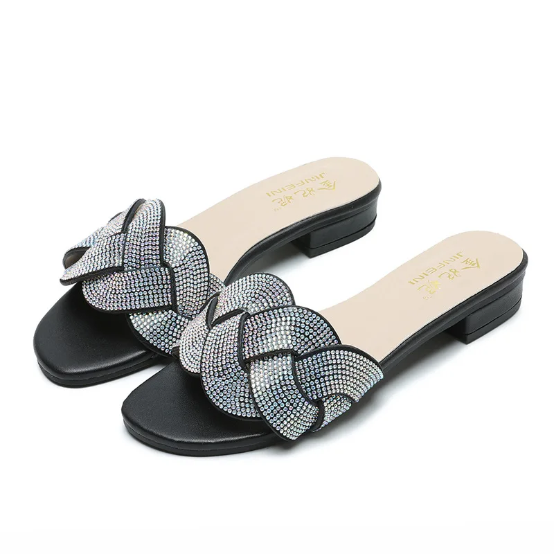 

Women's sandals with sequins, rhinestones, bohemian style with heel women's sandals and slippers wholesale, Customized color
