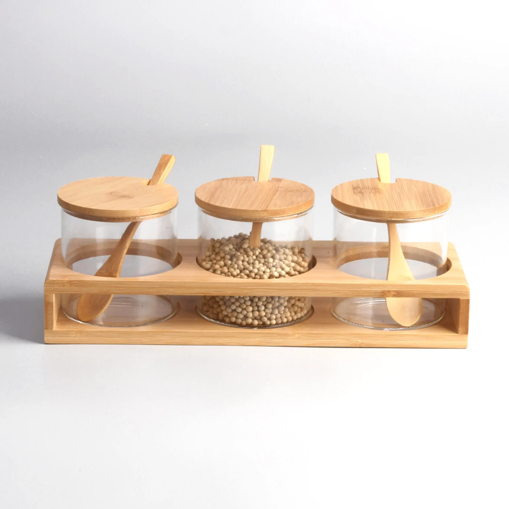 Bamboo Spice Rack With Glass Jars And Spoon Buy Rotating Spice Rack