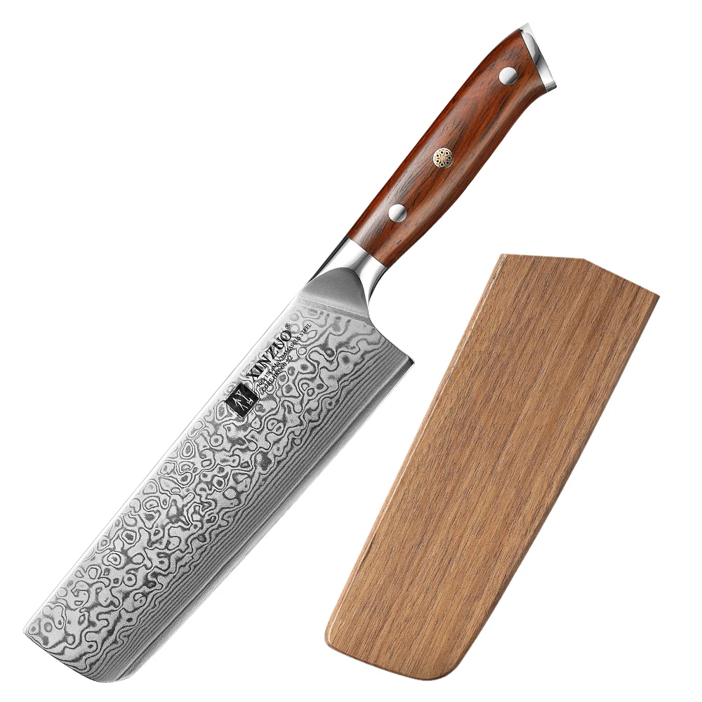

XINZUO New 7 inch 67 Layers Damascus Steel Rosewood Handle Sharp Japanese Kitchen Vegetable Nakiri Knife with Wooden Sheath