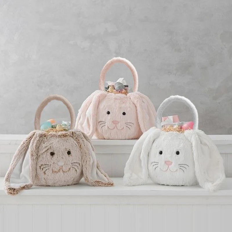 

Home Decoration Fur Tutu Eggs Bucket Long Plush Bunny Bags Ears Sublimation Easter Baskets, Pink,white,grey,khaki