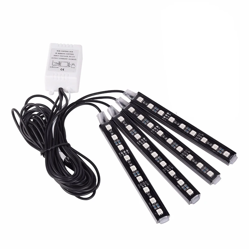 

4 pcs 8 color neon light strips under the decorative atmosphere light bar of the car interior Wireless Remote Control leds, Rgb multi-color