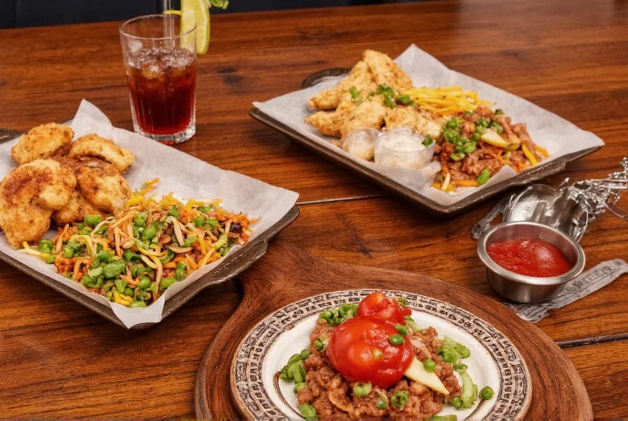 Chilis Happy-Hour-Menü mit Vorspeisen und Getränken auf Holztisch