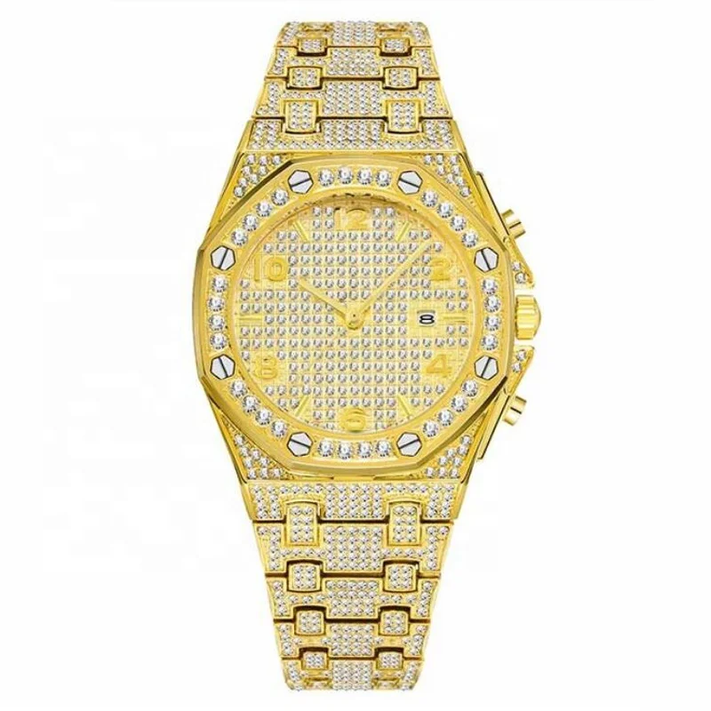 

Men Trending Unique FF Arabic Diamond Watch 18k Gold Quartz Iced Out Mens Chronograph Watch
