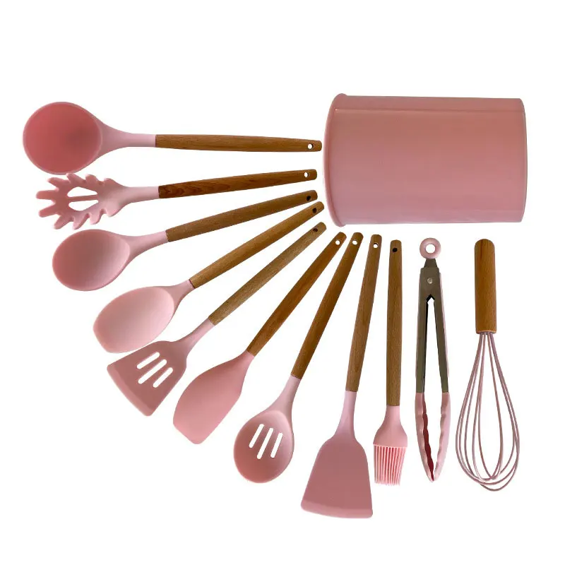 

Good Quality 100% Eco-Friendly Cooking Tools 11 Pieces Silicone Kitchen Utensil Wooden Handle Set