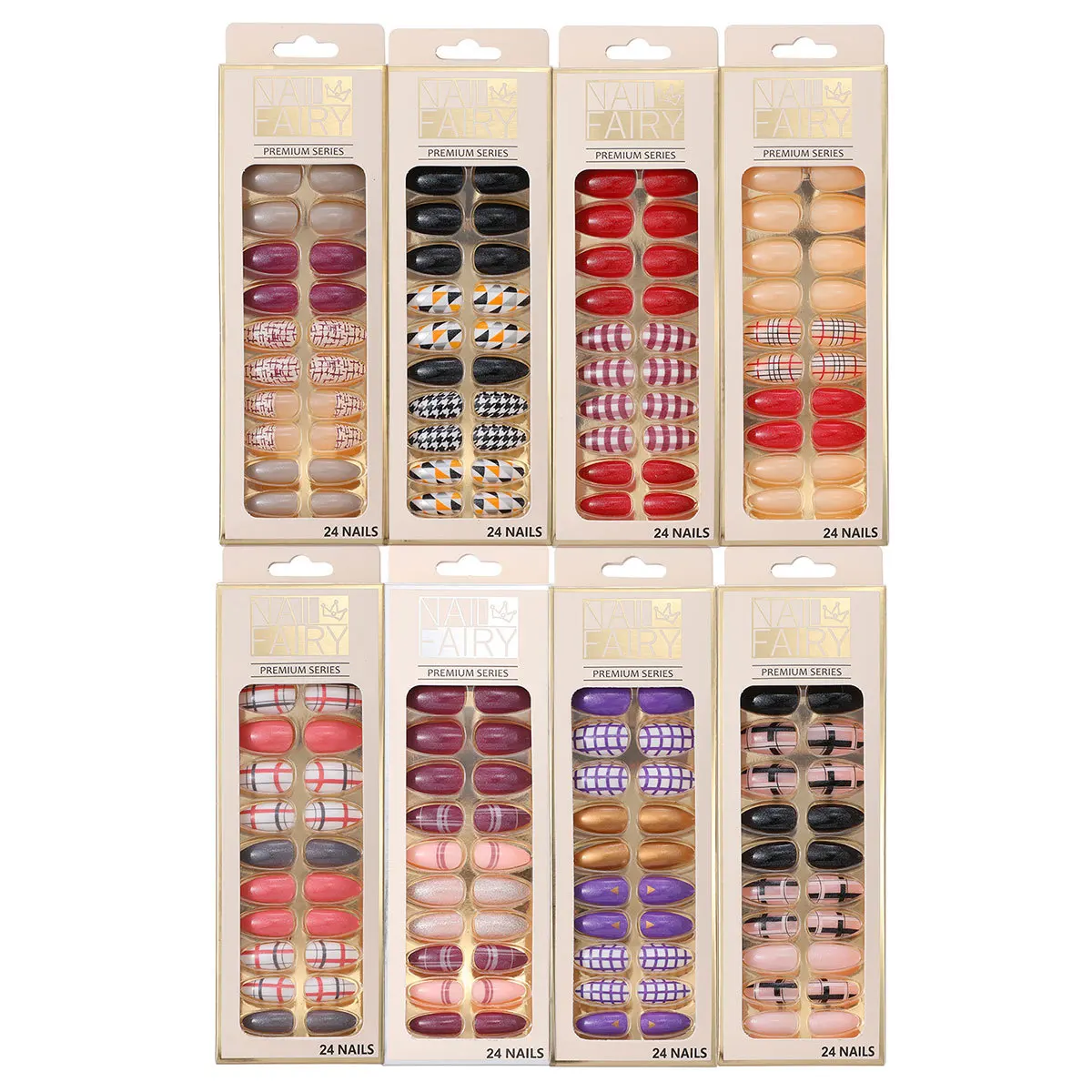 

24pcs Waterproof Shining Colors Frosted Detachable Wearable Nails Polish Flash Powder Nails Tips, Multi color