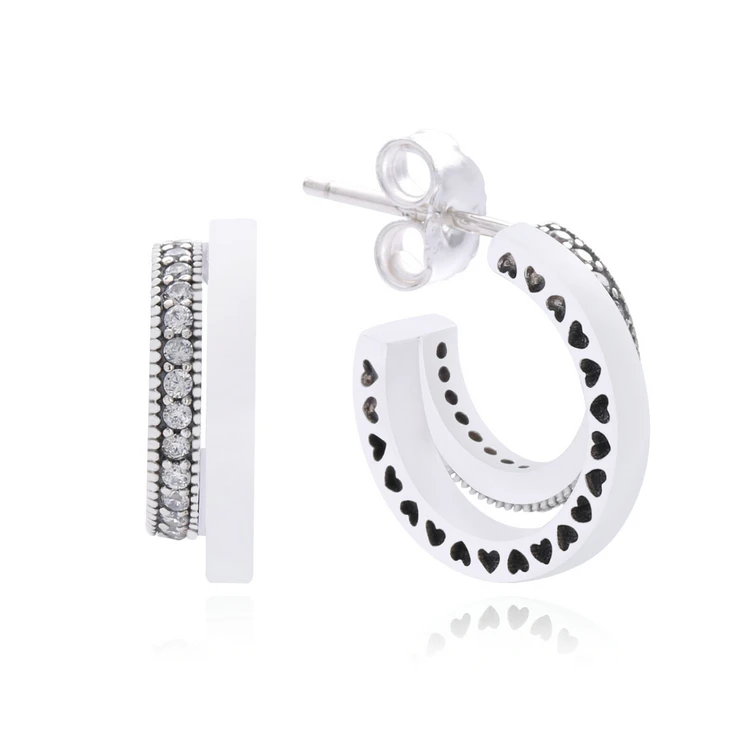 

925 Sterling Silver Exquisite Girls Party Jewelry Hollow Moon Heart Stud Earrings