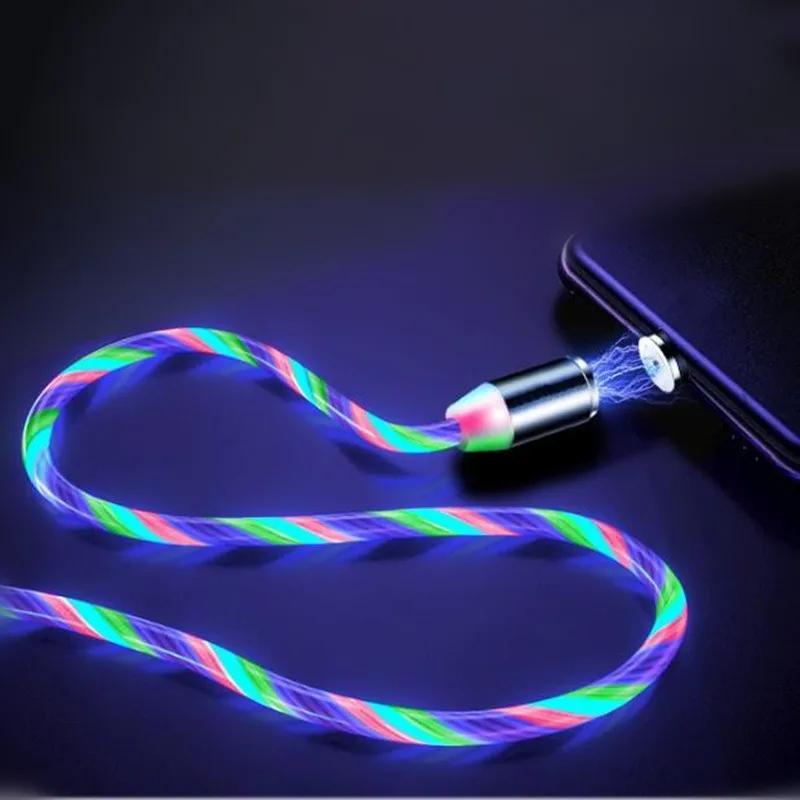 
Factory mobile phone lighting 3 in 1 led flowing light type c micro fast magnetic charging usb data cable 