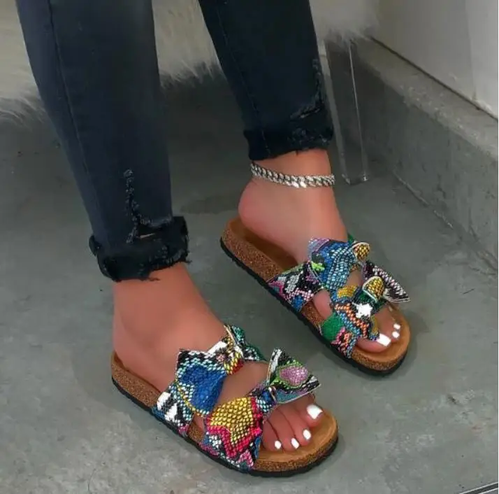 

Colourful Summer Sexy Bow Slippers Leopard Flat Sandals For Ladies