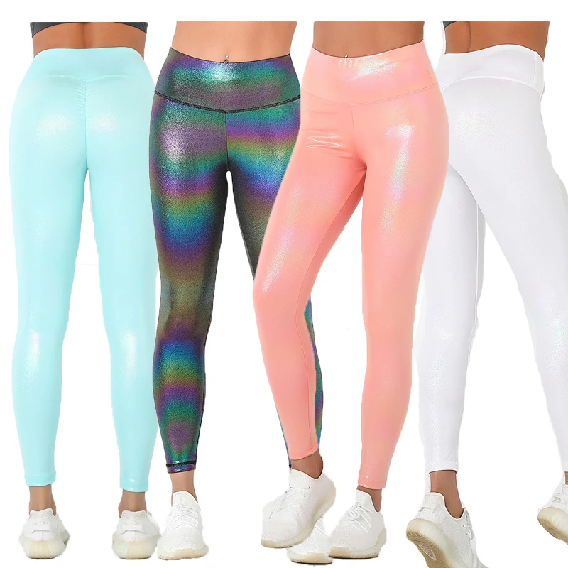 

Fitness Leggings Women Fluorescent Color Yoga Pants Workout Leggings Shiny Trousers Multicolor Plus Size Elastic Pants