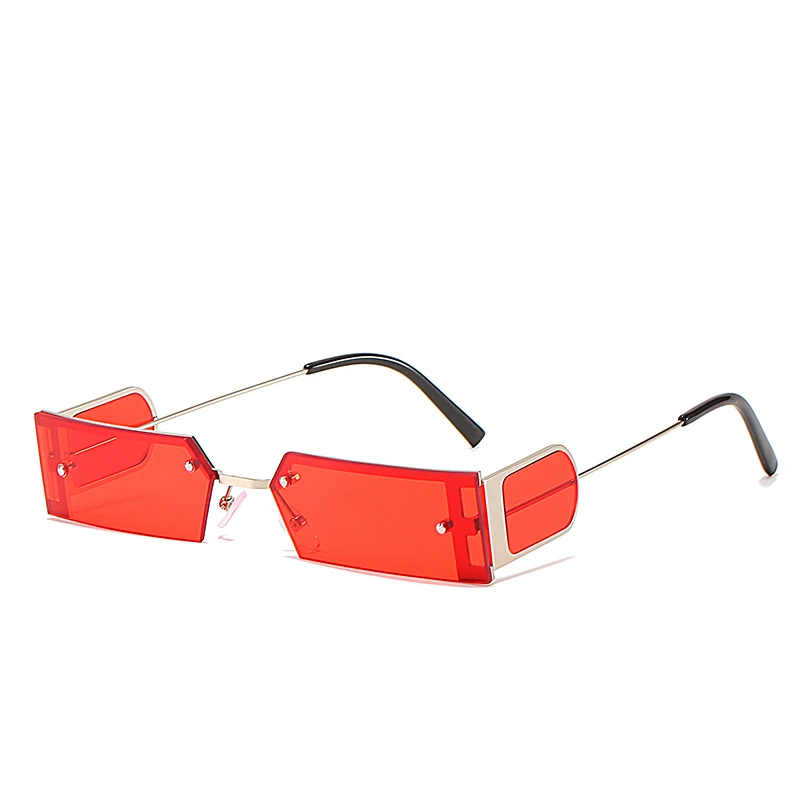 

Trendy Personality Quirky Small Square Metal Half Frame One Piece Sunglasses 2021