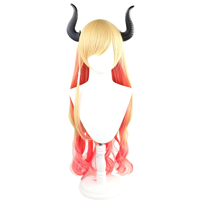 

Cute Cosplay Wig Yellow Gradient Pink Long Curly Hair With Horn Synthetic Ombre Wigs Halloween Anime Party Sweet Wigs, Pic showed