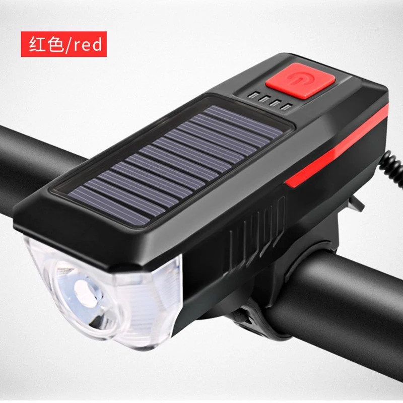 Bike solar front lights horn night riding USB charging bicycle glare light