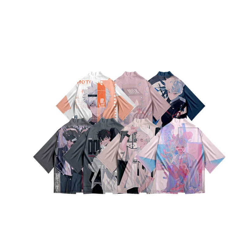 

Casual Short Sleeve Shirt Sublimation Custom Animation Logo Full Body Printing Kimono Men, Customized colors