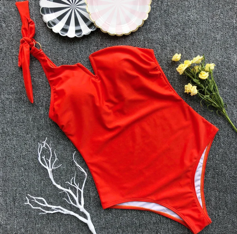 

Wholesale Women Bikini Hot Sale Solid One Piece Beach Swimsuit, Accept customized