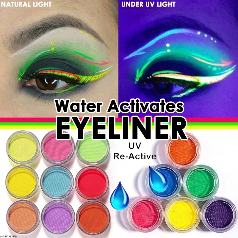 

Low MOQ Private Label Best Multi Colors Fluo Party Neon UV Pastel Magic Makeup Water Activated Eyeliner gel, As the picture below