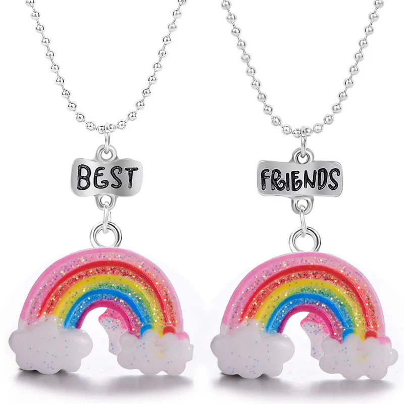 

Popular In Europe And America Best Friends Good Friend Children's Jewelry Resin Three-Dimensional Rainbow Pendant Necklace, As picture