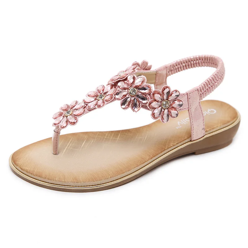 

Woman Summer Pink Sandals Shoes Rhinestones Chains Thong Gladiator Flat Crystal Gladiator Sandals, Brown