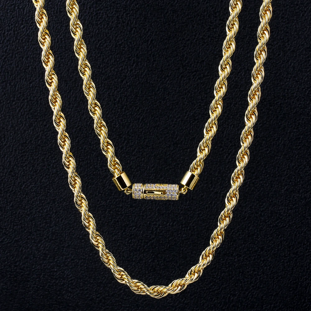 

KRKC&CO 6mm 24inch Wholesale 14K Gold Rope Men's Hip Hop Jewelry Necklace Rope Chain