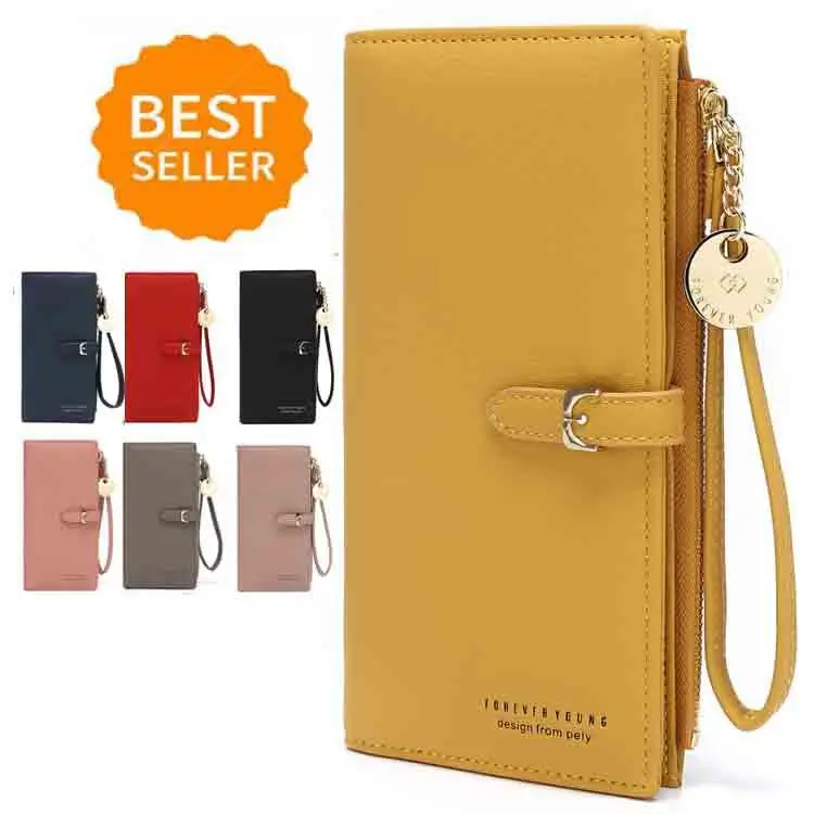

Wholesale Women's Wallet Fashion Korean Pure Color Mobile Bag Long Zipper Large Capacity Handbag