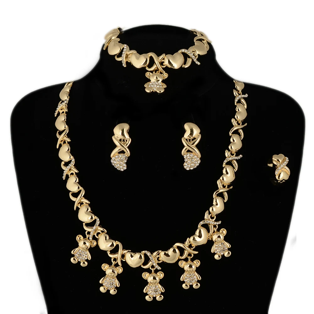 

BPOYB Hot Sale Dubai 18K Gold Filled Xoxo Set Lovely Tassel Teddy Bear Pendant Necklace Costume Jewelry African Nigeria Fashion