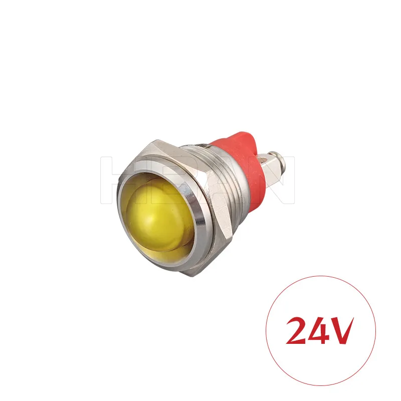 

16mm Waterproof Mini Pilot Led Indicator Lights Yellow Domed Head Two Screw Terminal Metal IP67 24V Led Light