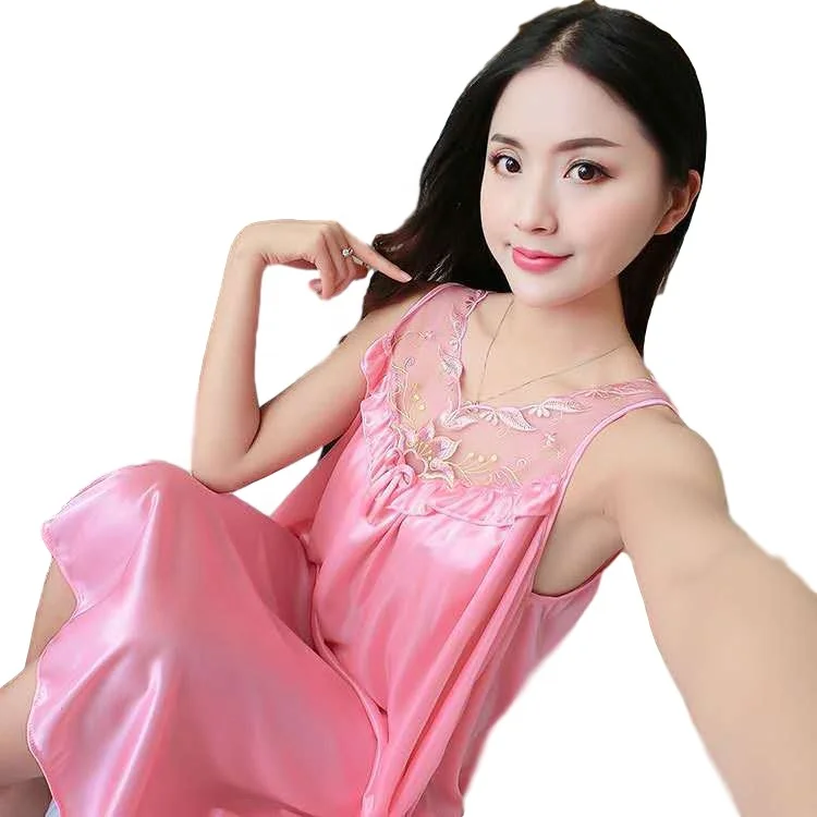 

Summer Elegant Colors Women's Thin Silk Short Sleeve Pajamas Nightdress